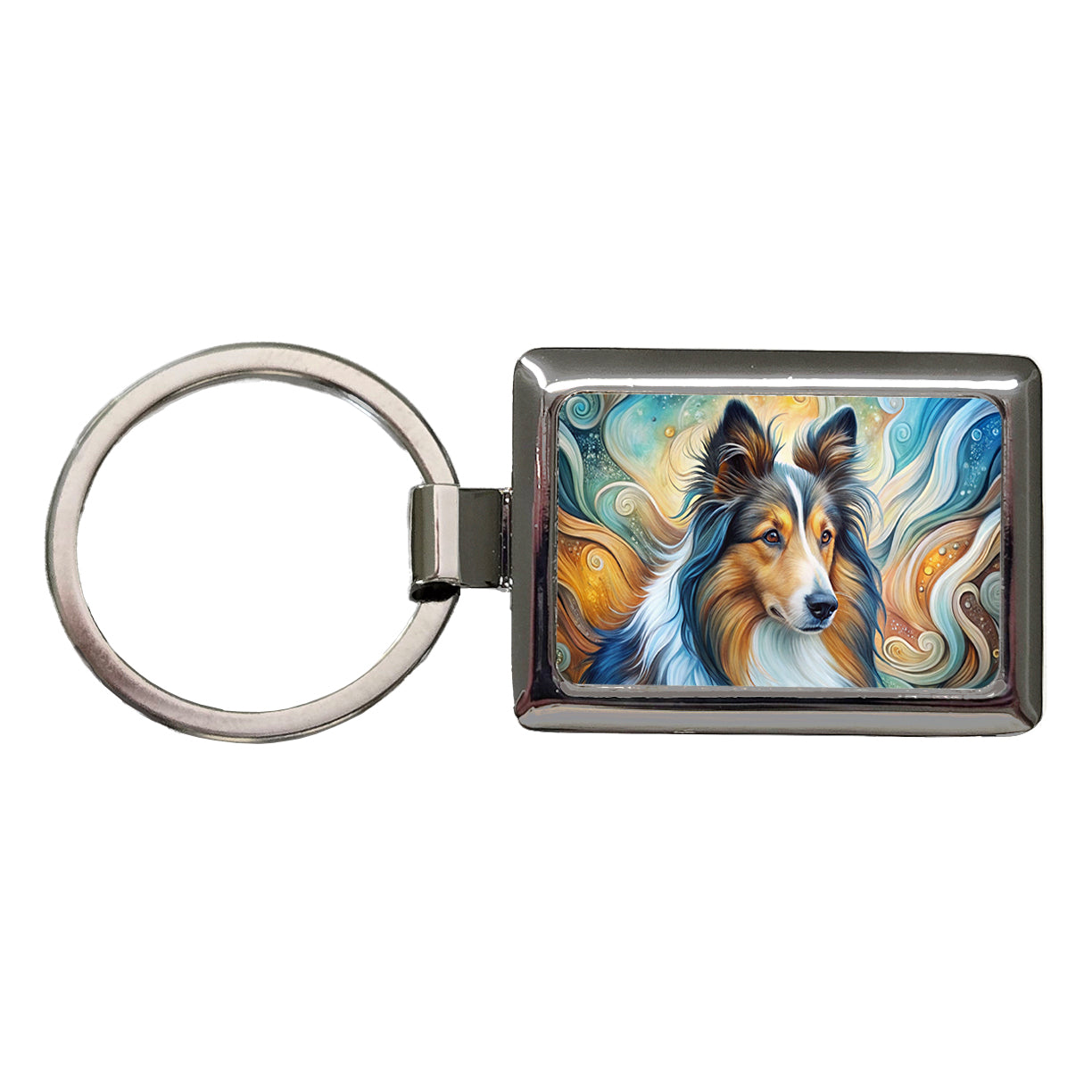 Shetland Sheepdog Sheltie Dog Abstract Art Rectangle Metal Keychain