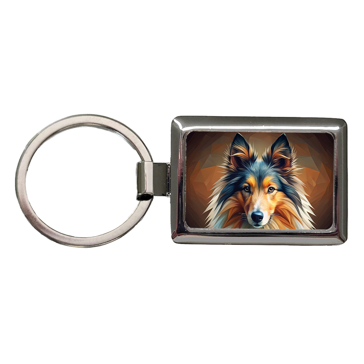 Shetland Sheepdog Sheltie Dog Abstract Stylized Art Rectangle Metal Keychain