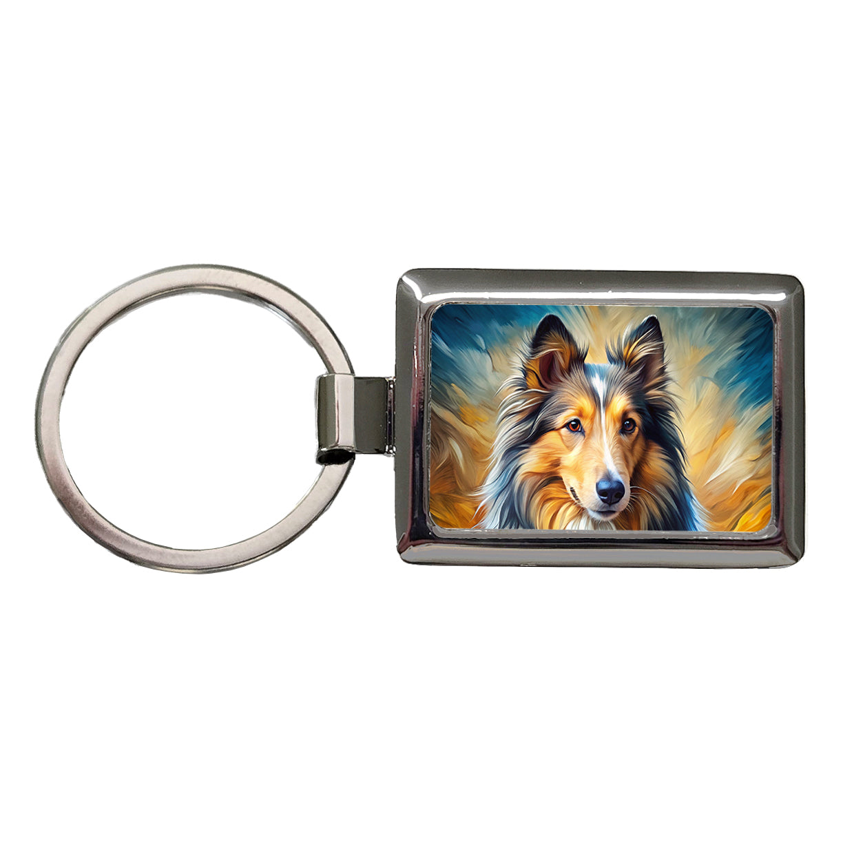 Shetland Sheepdog Sheltie Dog Expressionism Art Rectangle Metal Keychain