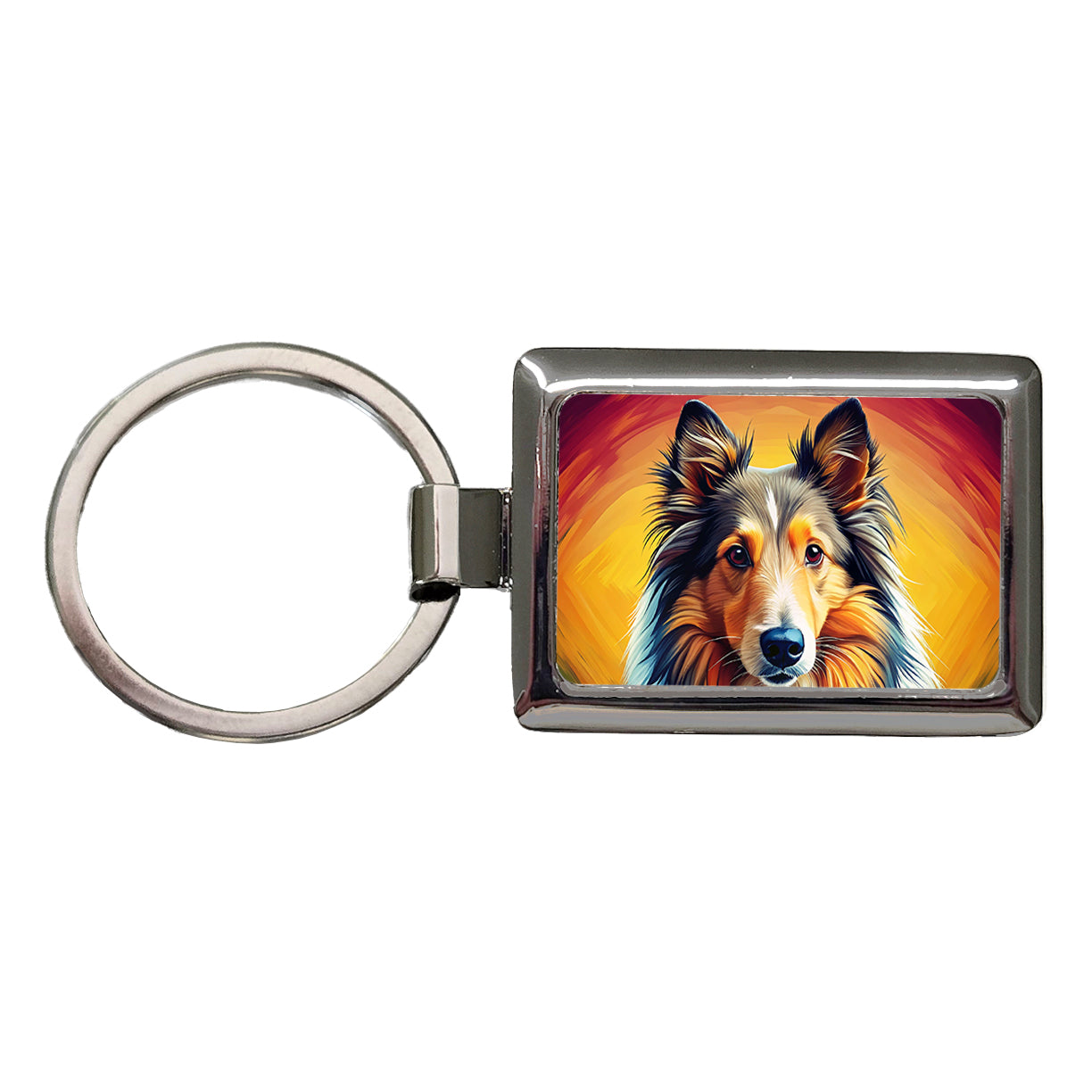 Shetland Sheepdog Sheltie Dog Pop Art Rectangle Metal Keychain