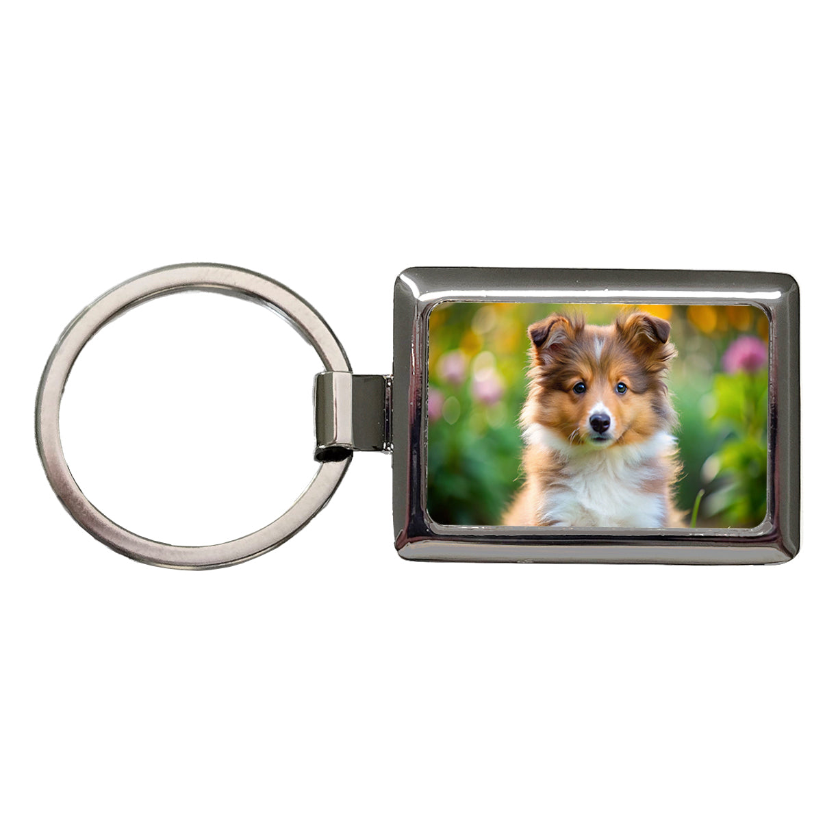 Shetland Sheepdog Sheltie Dog Puppy Photo Rectangle Metal Keychain