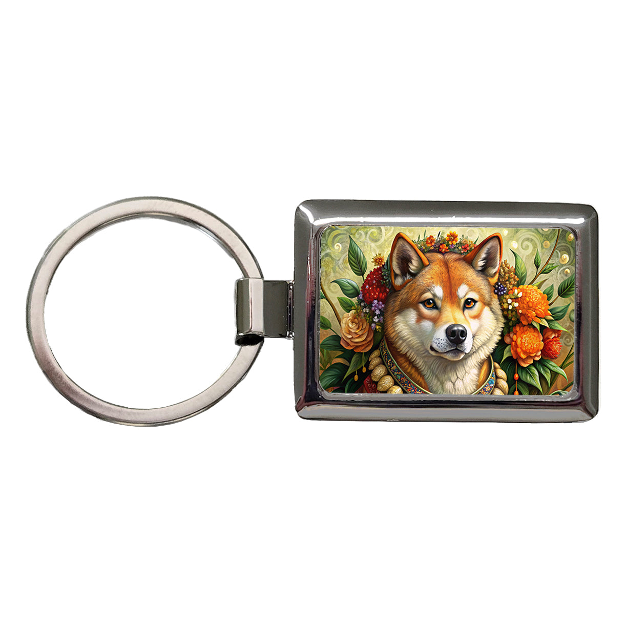 Shiba Inu Dog French Bohemian Art Rectangle Metal Keychain