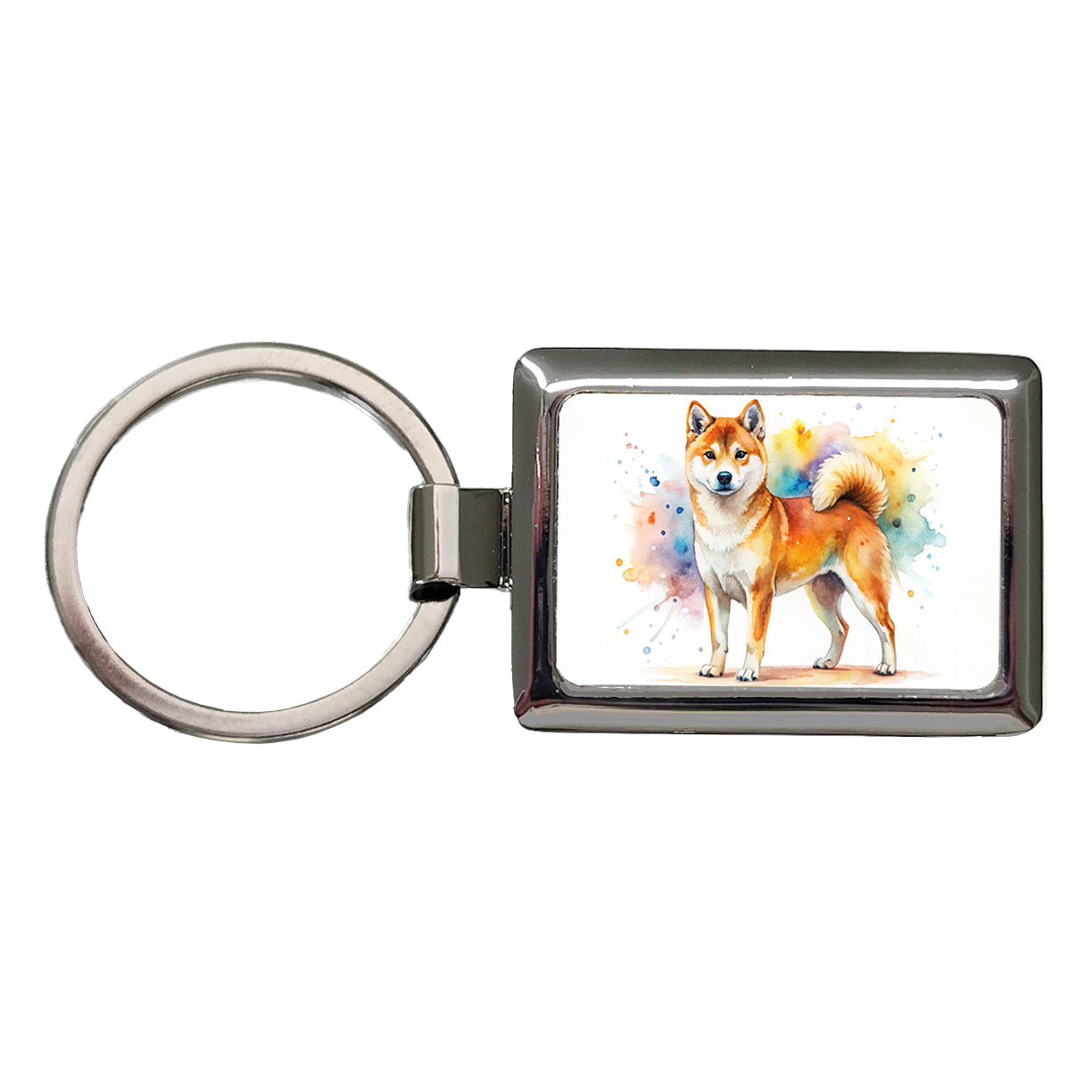 Shiba Inu Dog Watercolor Style Rectangle Metal Keychain
