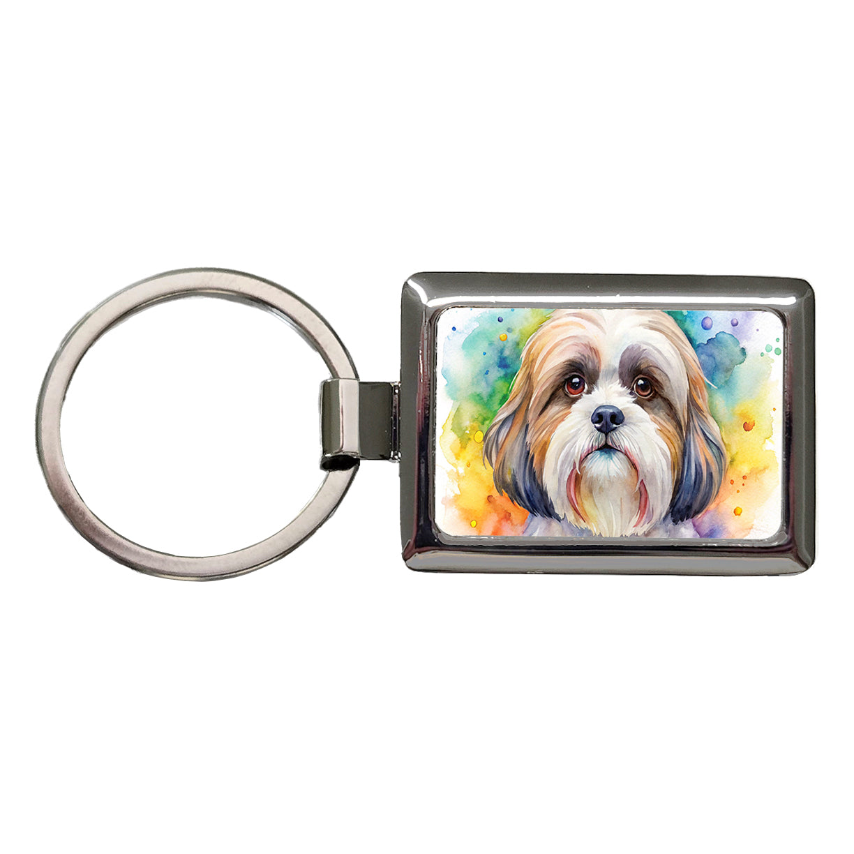 Shih Tzu Dog Watercolor Style Rectangle Metal Keychain