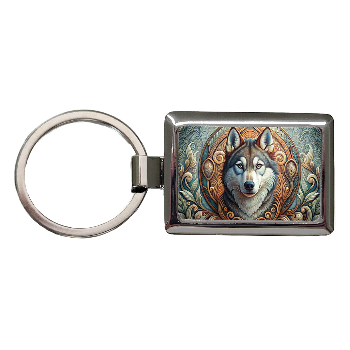 Siberian Husky Dog Art Nouveau Rectangle Metal Keychain