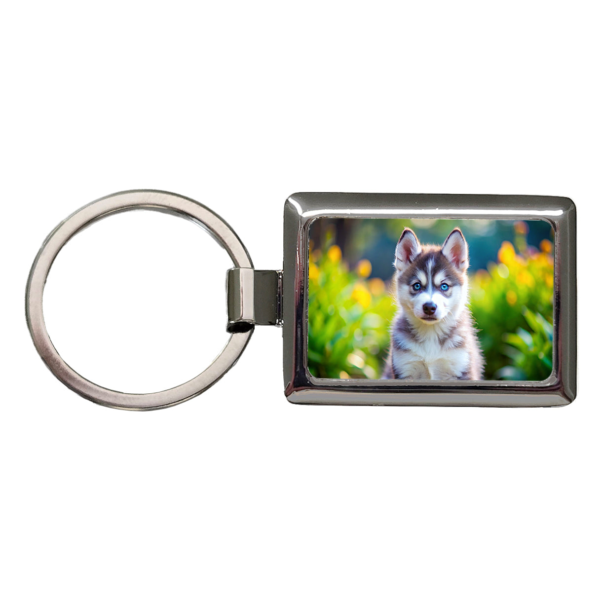 Siberian Husky Dog Puppy Photo Rectangle Metal Keychain