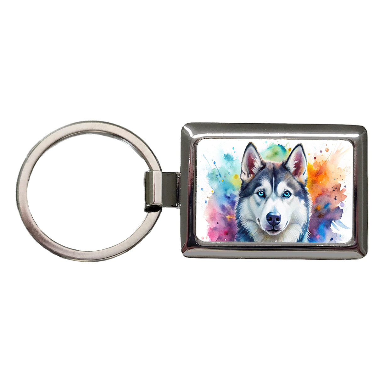 Siberian Husky Dog Watercolor Style Rectangle Metal Keychain