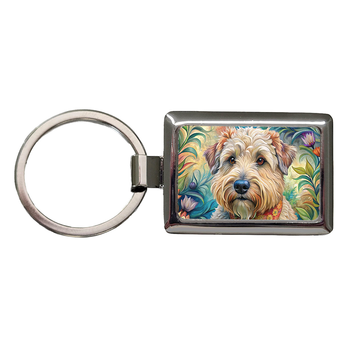 Soft Coated Wheaten Terrier Dog French Bohemian Art Rectangle Metal Keychain