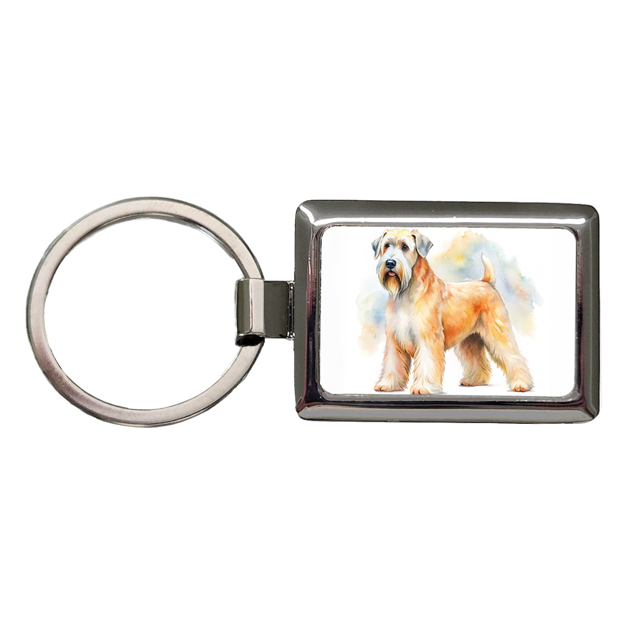 Soft Coated Wheaten Terrier Dog Watercolor Style Rectangle Metal Keychain