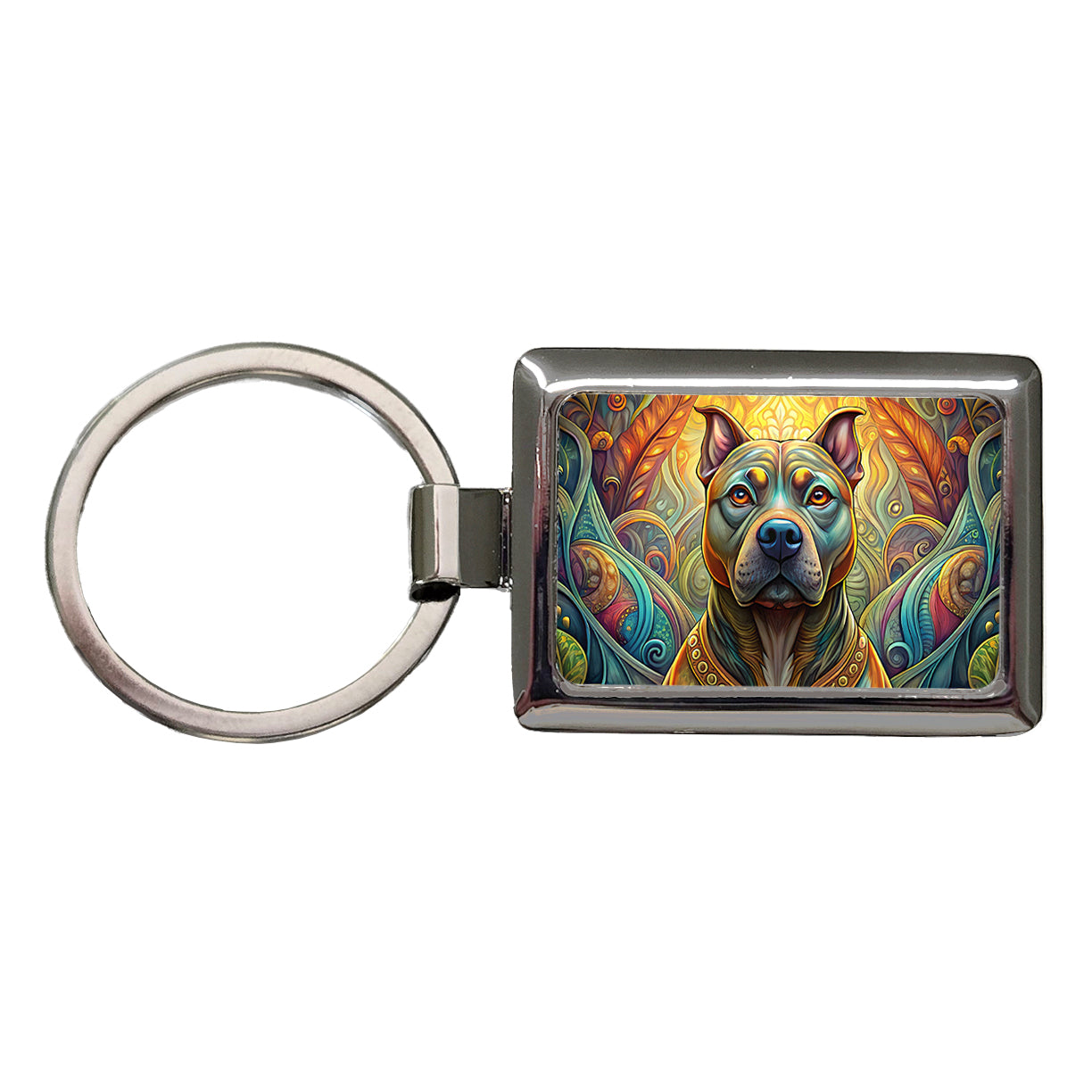 Staffordshire Bull Terrier Staffy Dog Art Nouveau Rectangle Metal Keychain