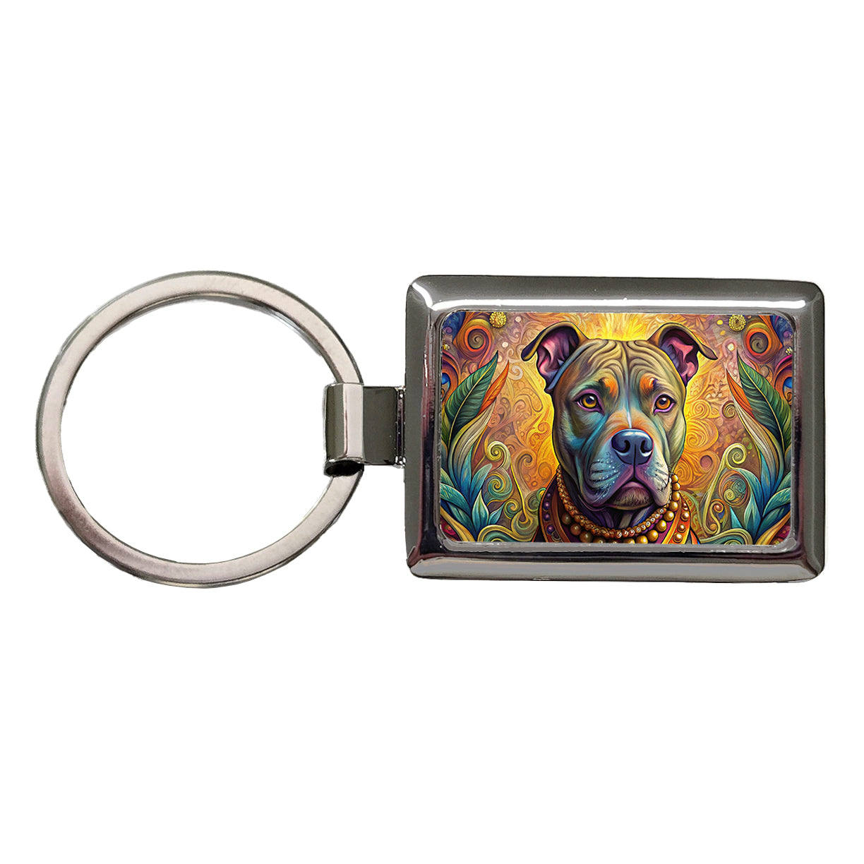 Staffordshire Bull Terrier Staffy Dog Bohemian Art Rectangle Metal Keychain