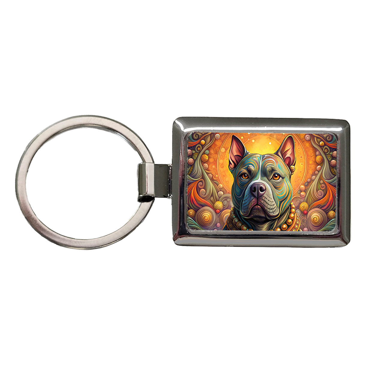 Staffordshire Bull Terrier Staffy Dog French Bohemian Art Rectangle Metal Keychain