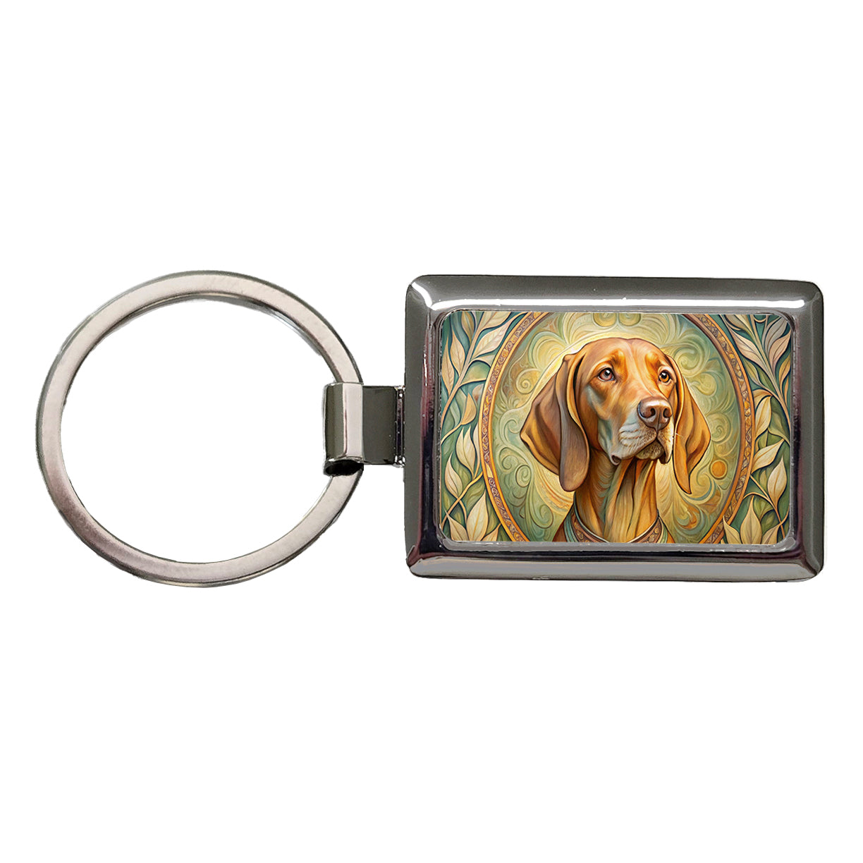 Vizsla Dog Art Nouveau Rectangle Metal Keychain