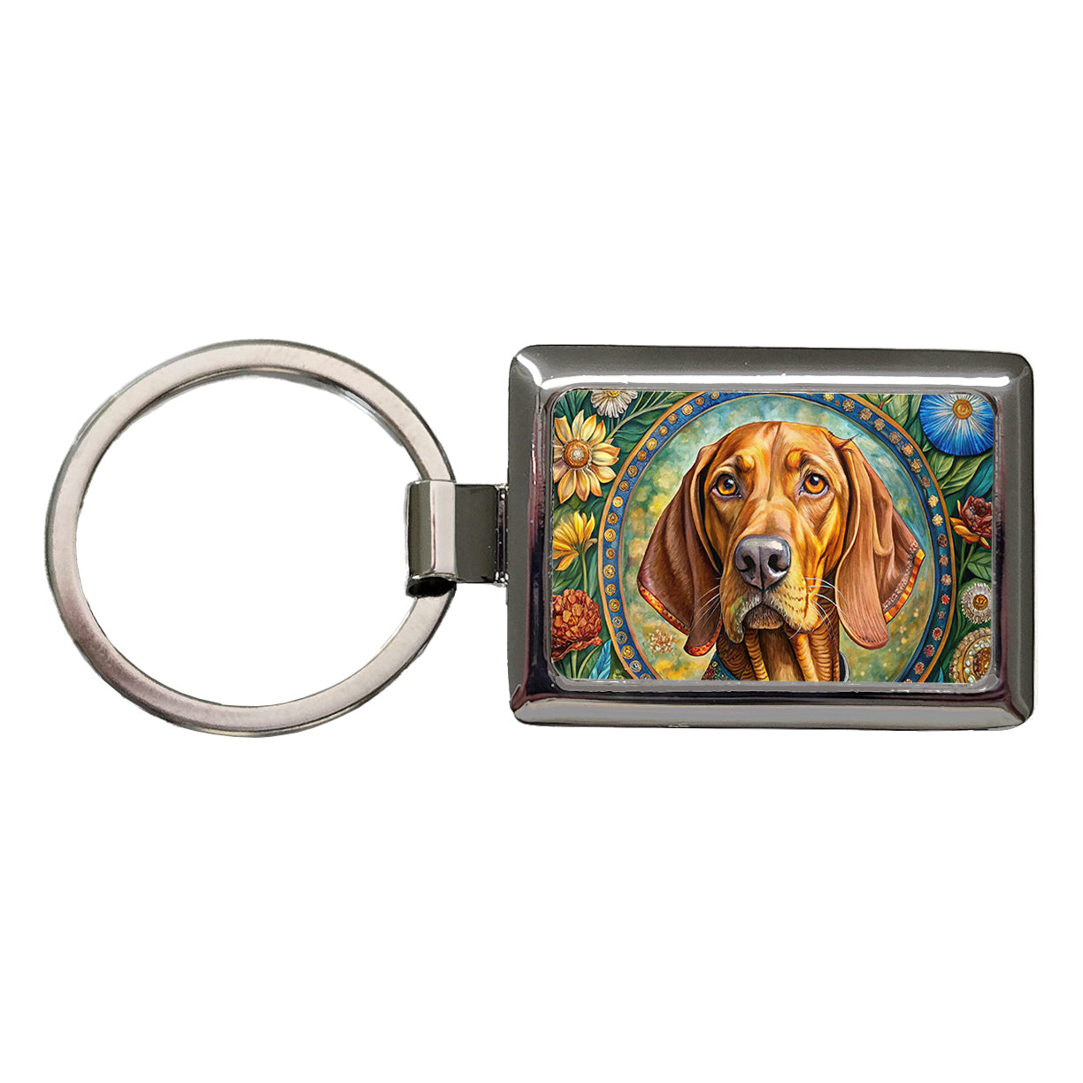 Vizsla Dog French Bohemian Art Rectangle Metal Keychain