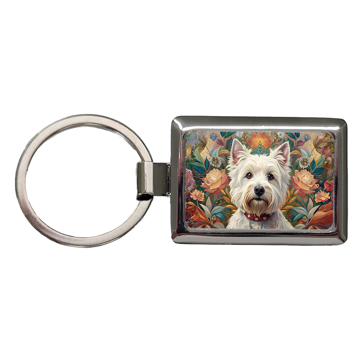 West Highland White Terrier Westie Dog French Bohemian Art Rectangle Metal Keychain