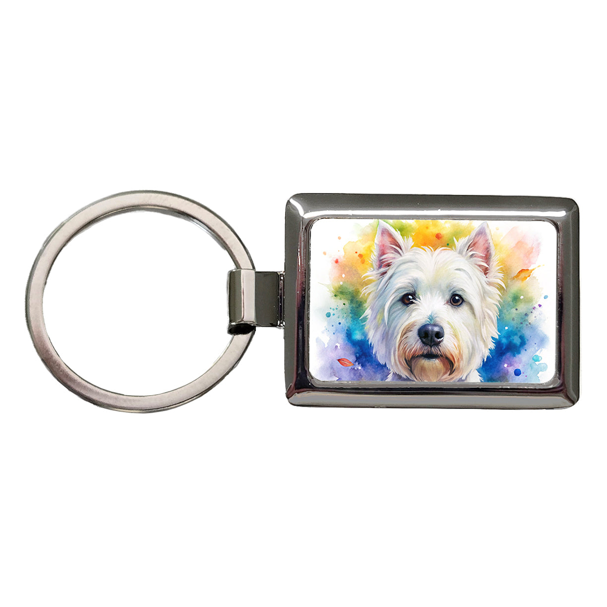 West Highland White Terrier Westie Dog Watercolor Style Rectangle Metal Keychain