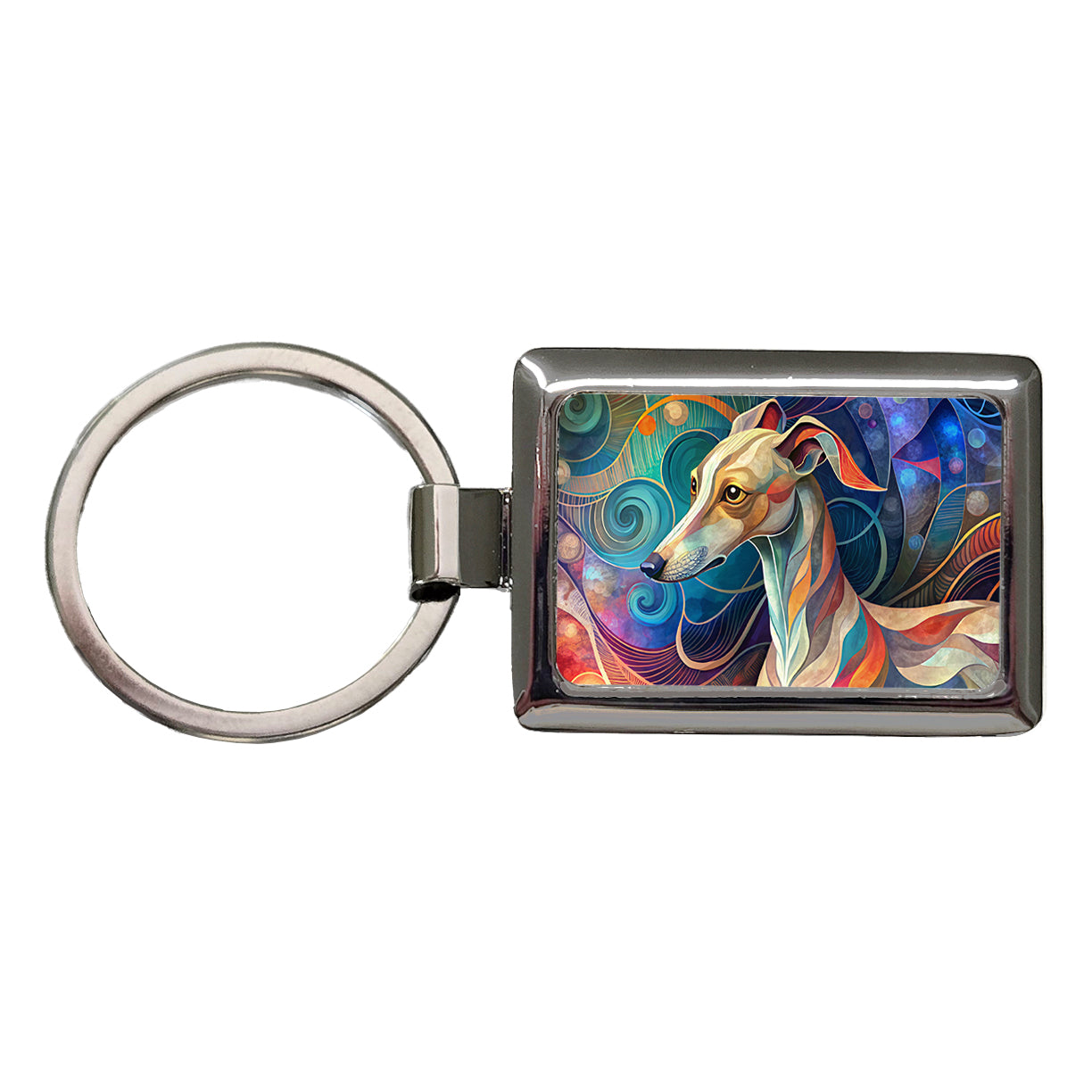 Whippet Dog Abstract Stylized Art Rectangle Metal Keychain