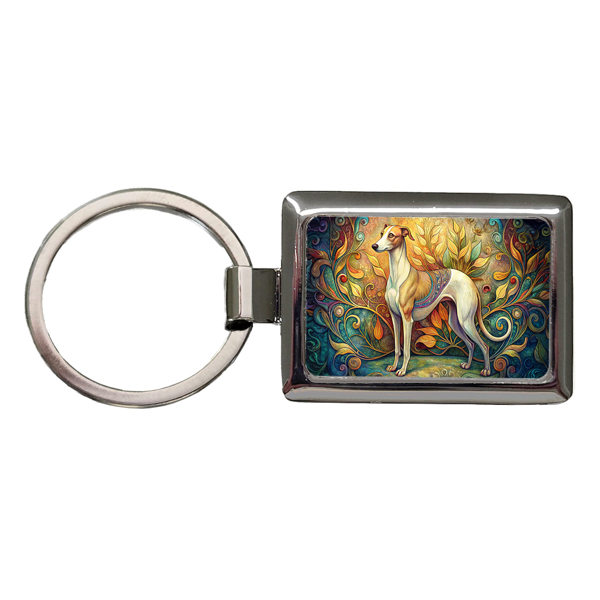 Whippet Dog Art Nouveau Rectangle Metal Keychain