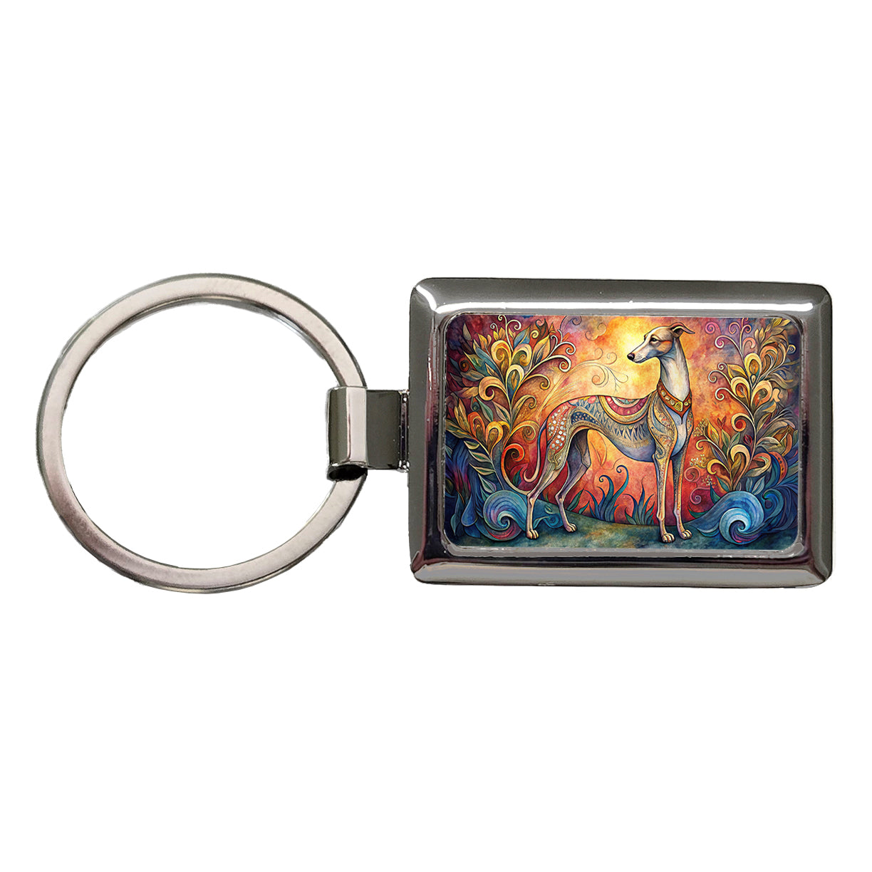 Whippet Dog Bohemian Art Rectangle Metal Keychain