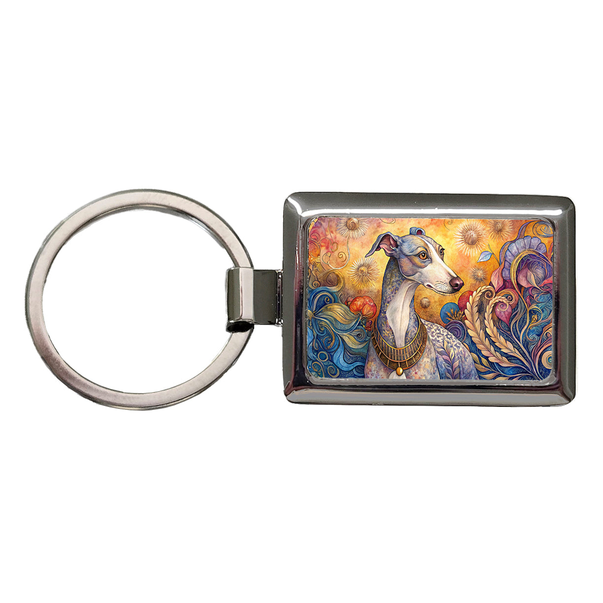 Whippet Dog French Bohemian Art Rectangle Metal Keychain