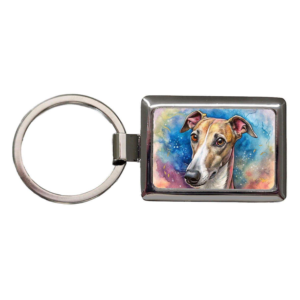 Whippet Dog Illustration Rectangle Metal Keychain