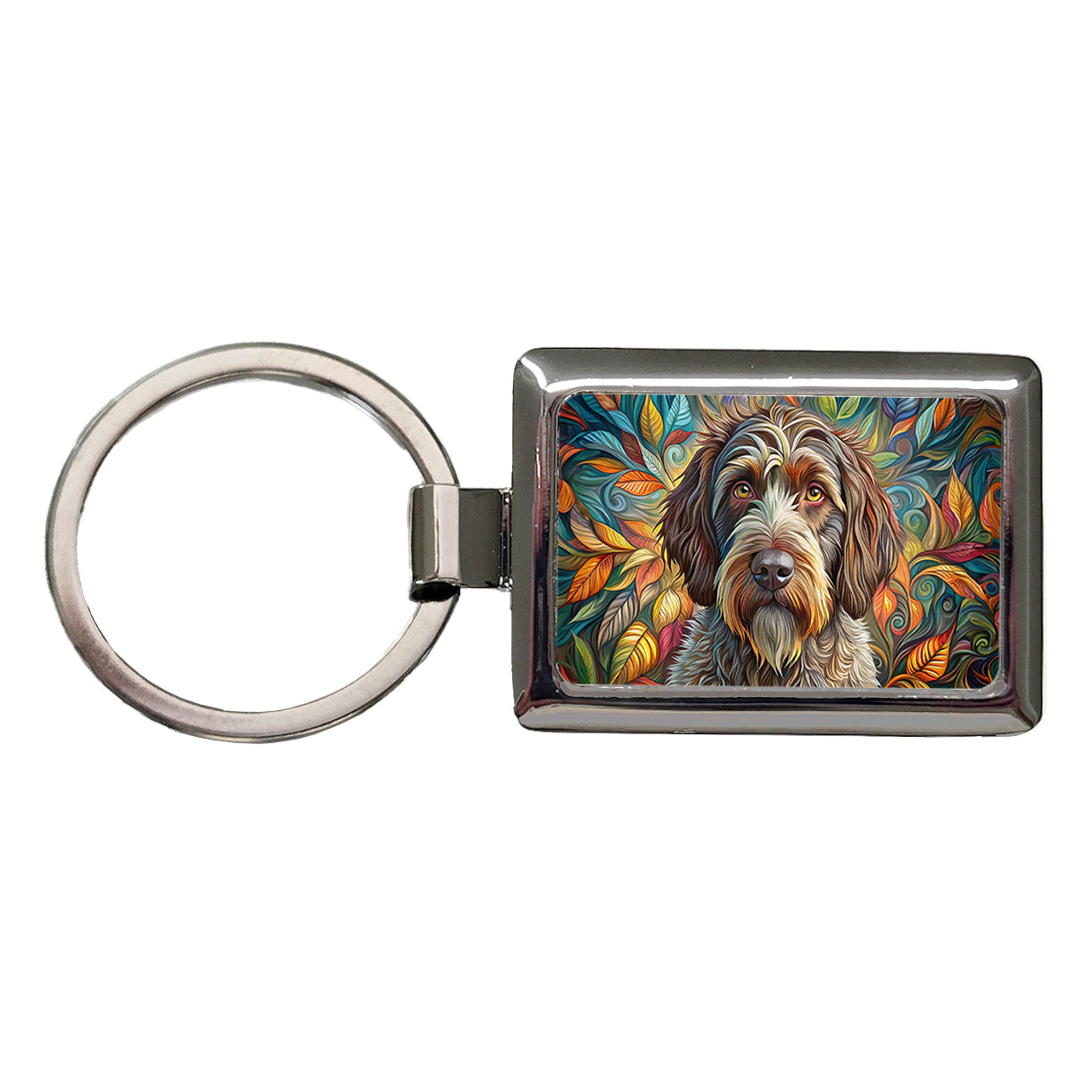 Wirehaired Pointing Griffon Dog Bohemian Art Rectangle Metal Keychain