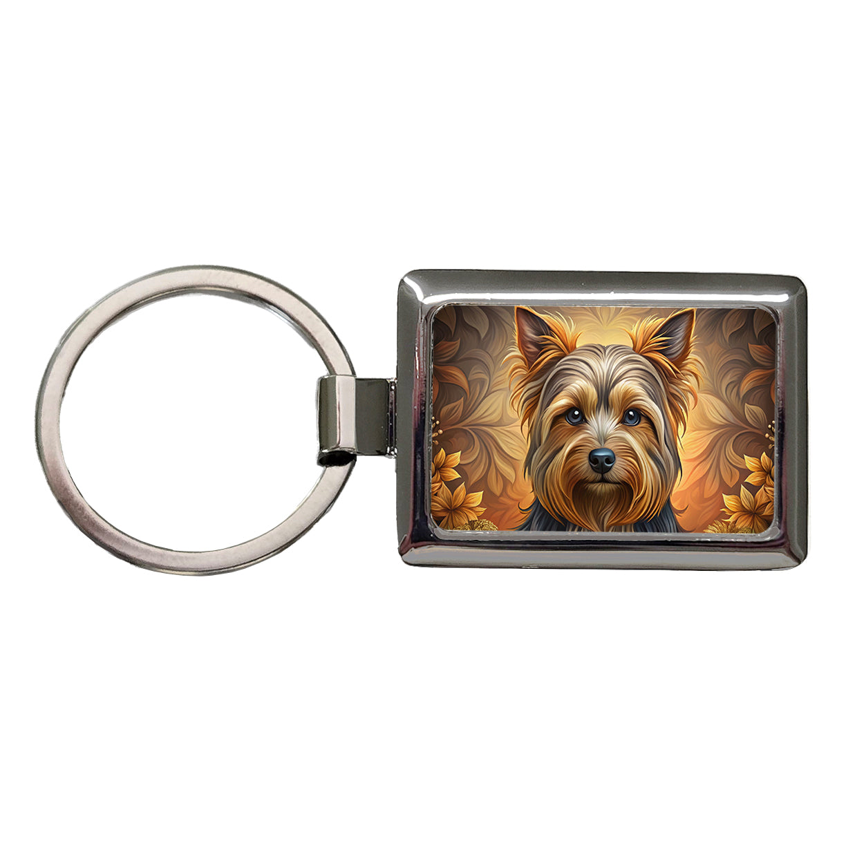 Yorkshire Terrier Yorkie Dog Art Nouveau Rectangle Metal Keychain