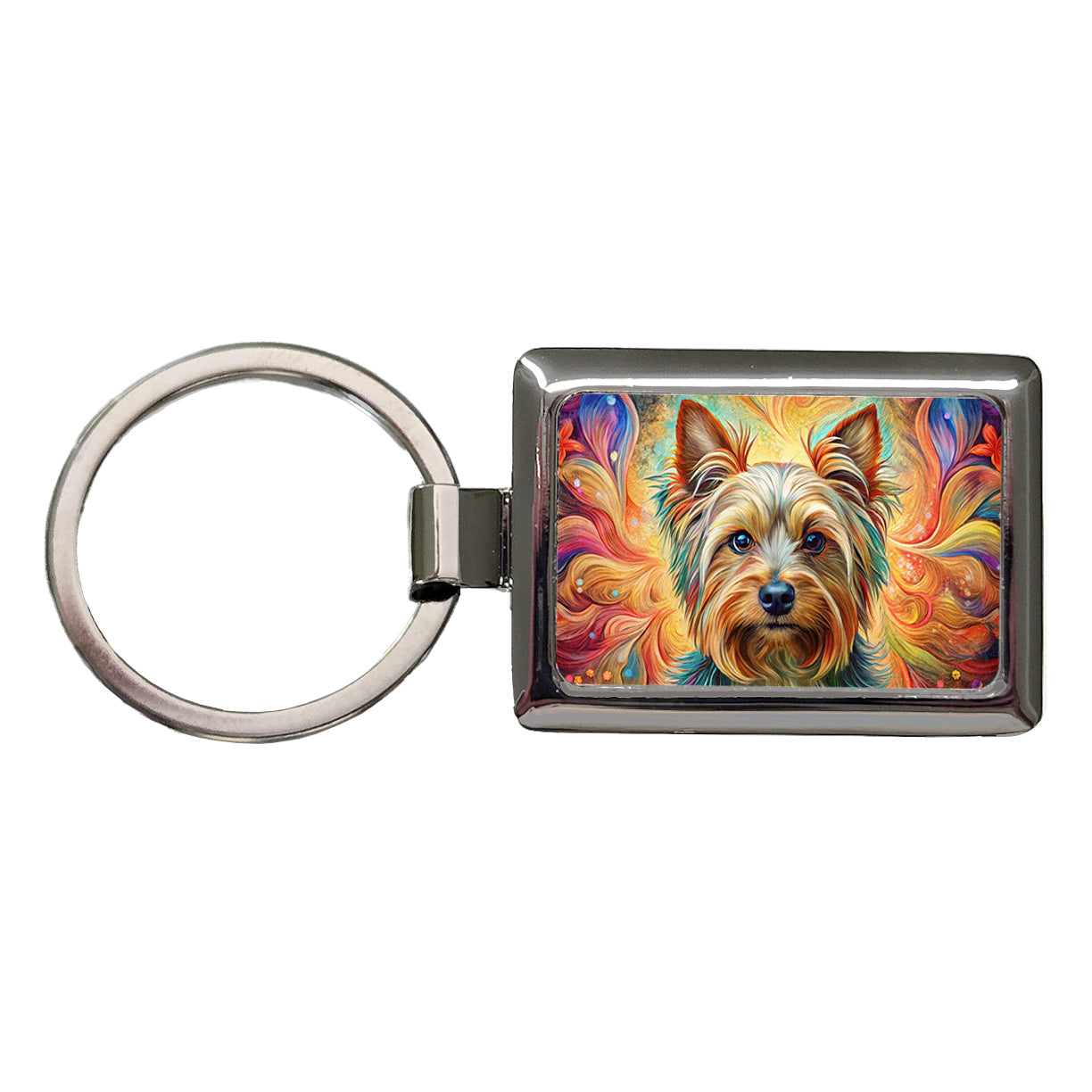 Yorkshire Terrier Yorkie Dog Bohemian Art Rectangle Metal Keychain