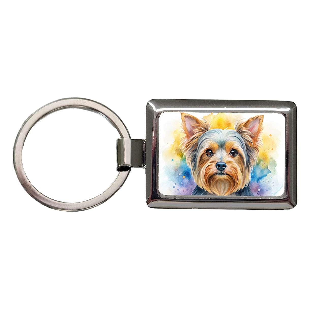 Yorkshire Terrier Yorkie Dog Watercolor Style Rectangle Metal Keychain
