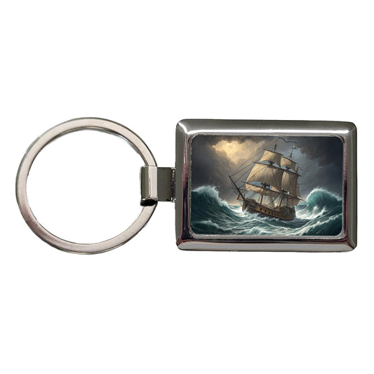 18th Century Sailing Ship Frigate In A Stormy Sea Rectangle Metal Keychain
