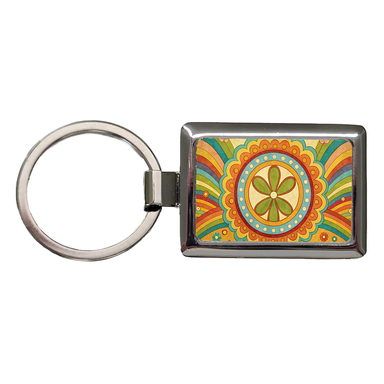 70's Retro Groovy Hippie Design Rectangle Metal Keychain
