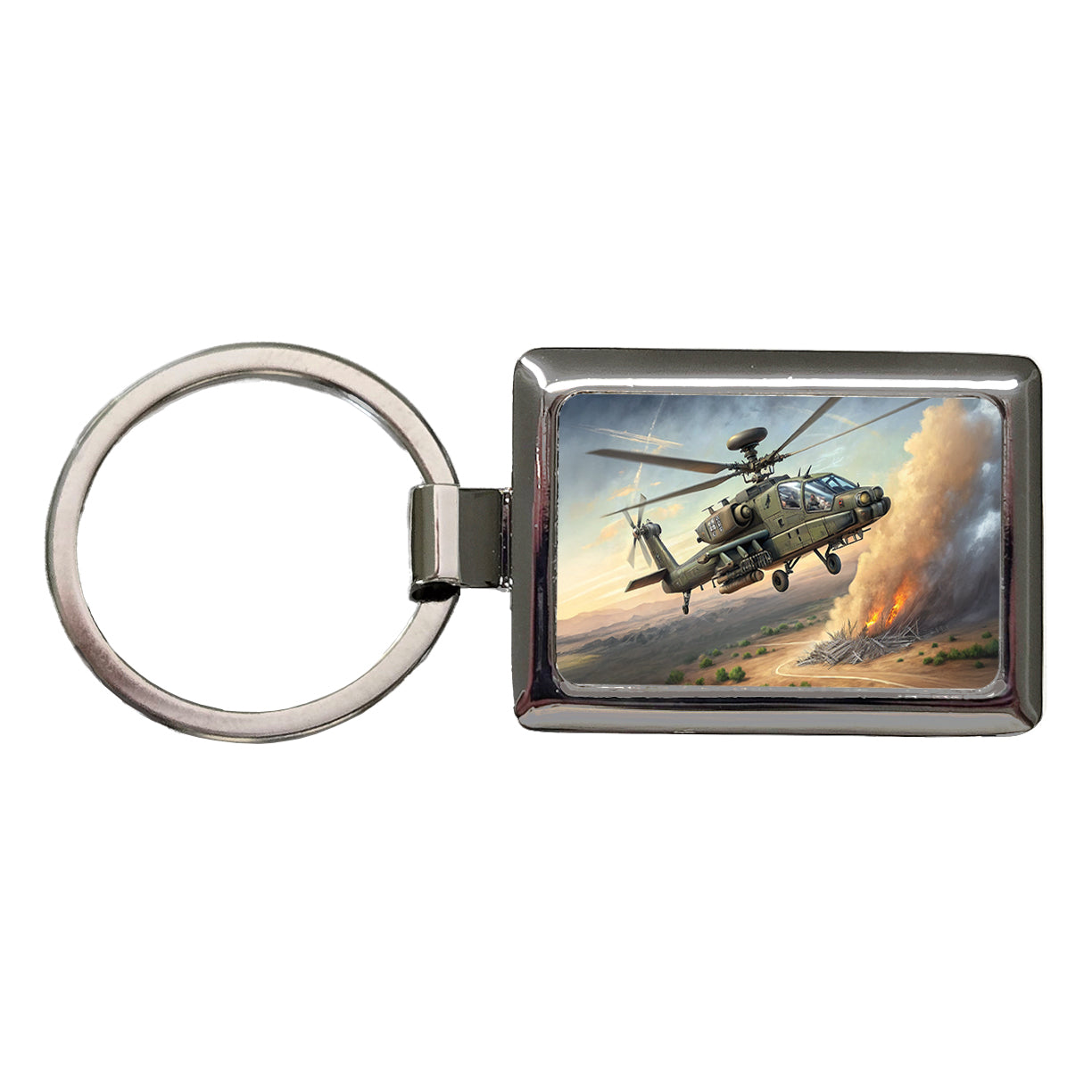 Apache AH-64 Attack Helicopter US Army Rectangle Metal Keychain