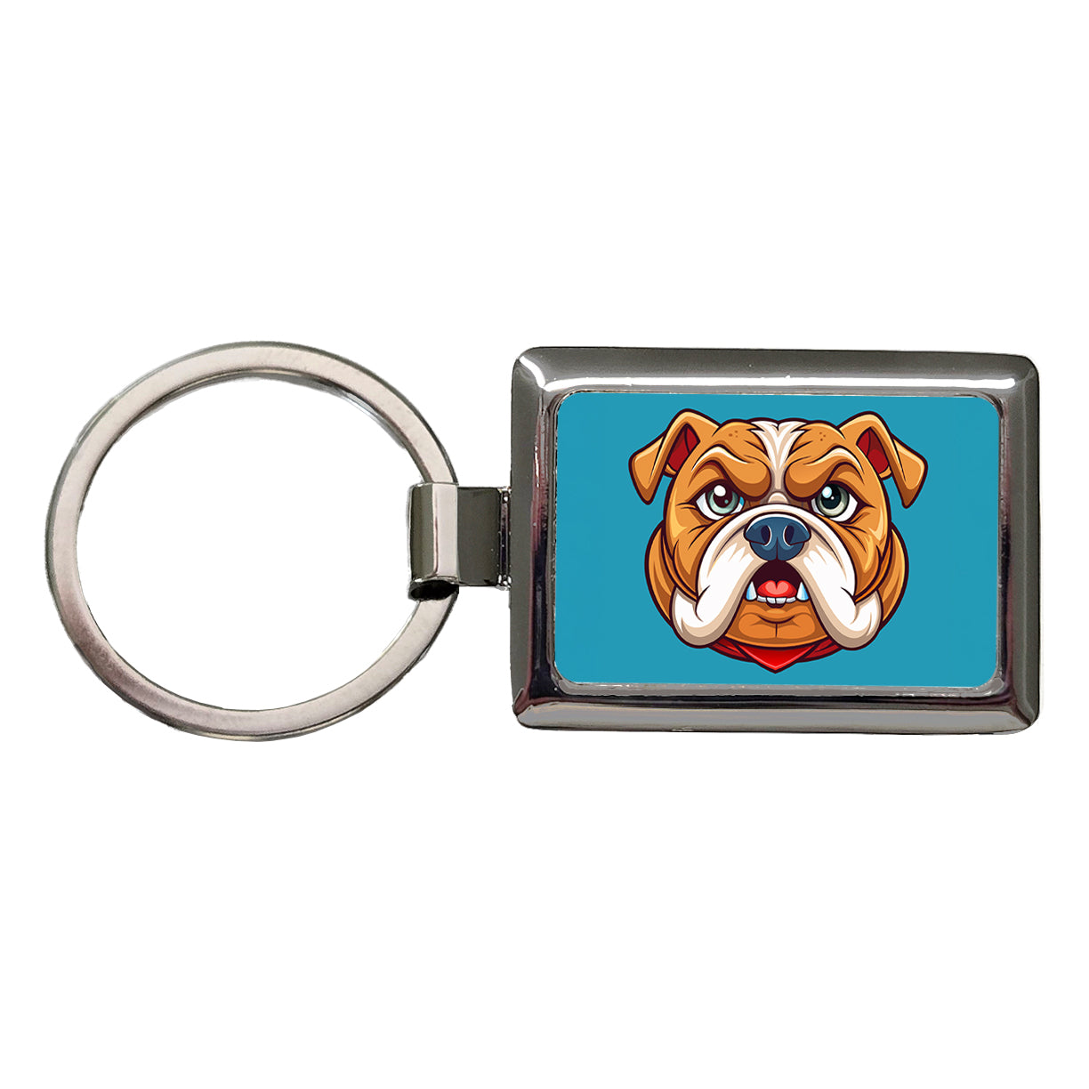 Bulldog Face Mascot Cartoon Rectangle Metal Keychain