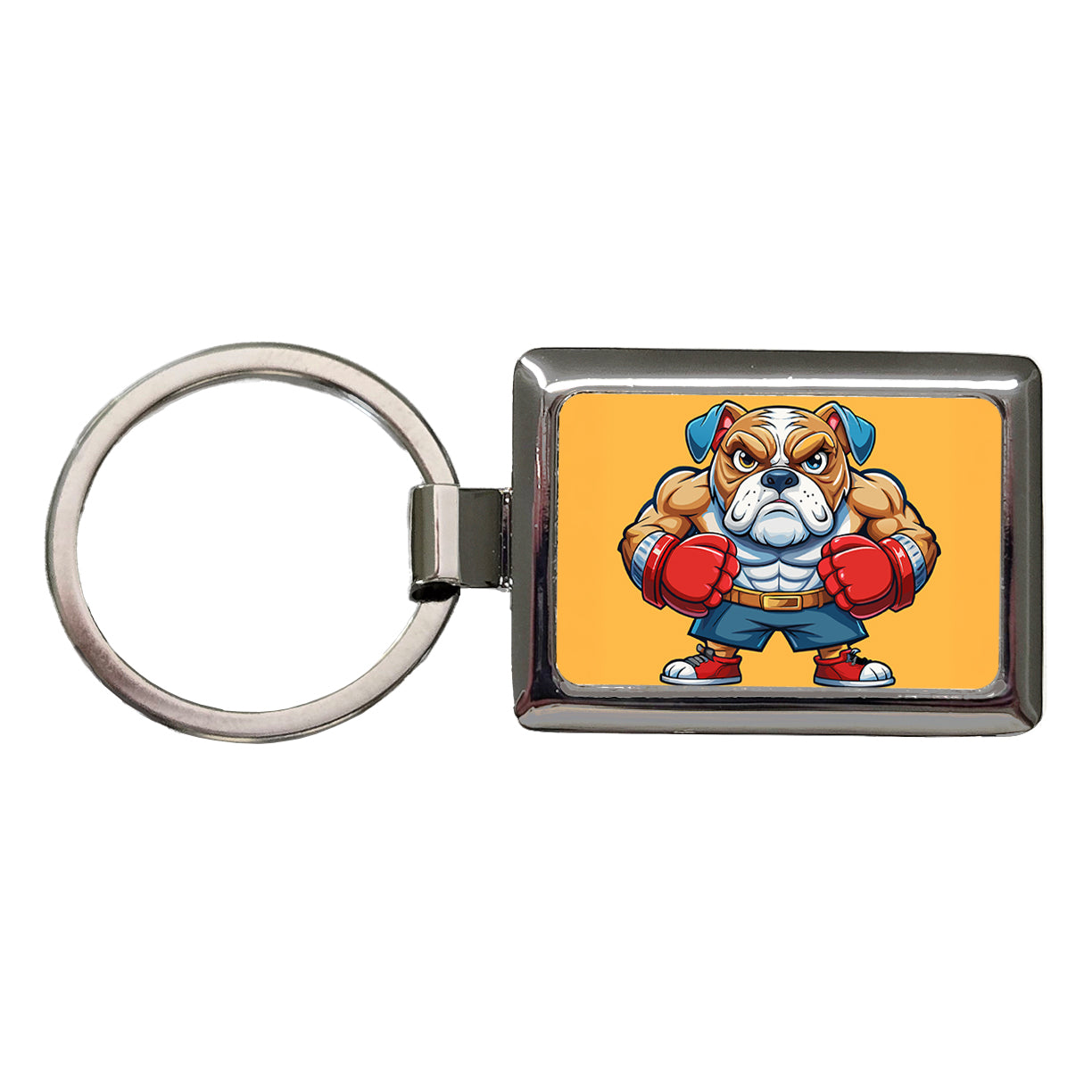 Bulldog With Boxing Gloves Cartoon Rectangle Metal Keychain