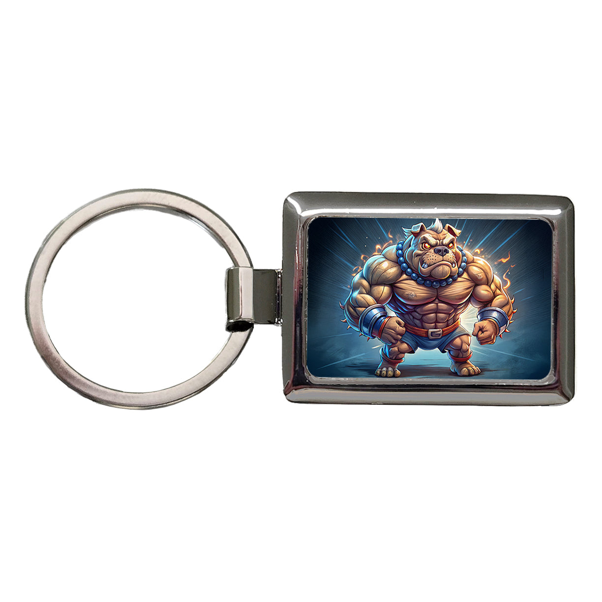 Bulldog With Huge Muscles Cartoon Rectangle Metal Keychain