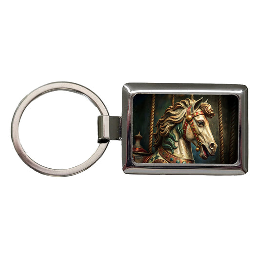 Carousel Horse Close-up Rectangle Metal Keychain