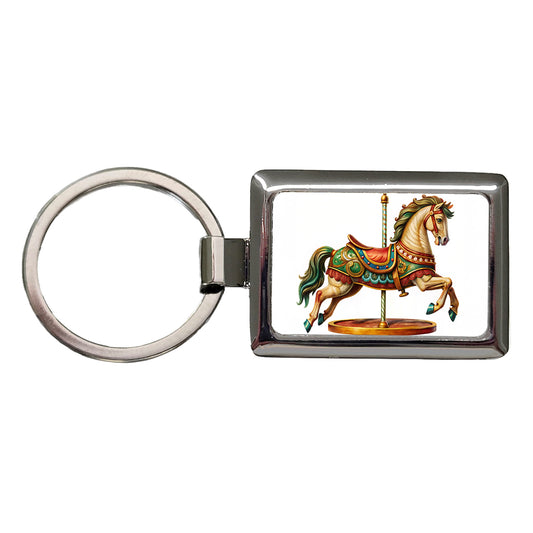 Carousel Horse Rectangle Metal Keychain