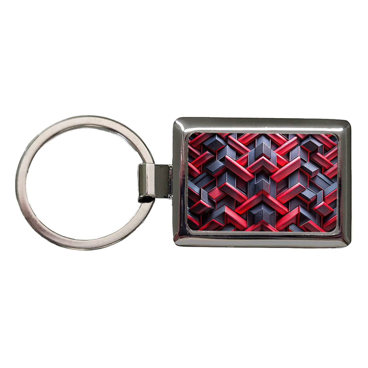 Chunky Angular Black And Red Design Pattern Rectangle Metal Keychain