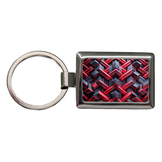 Chunky Angular Black And Red Design Pattern Rectangle Metal Keychain