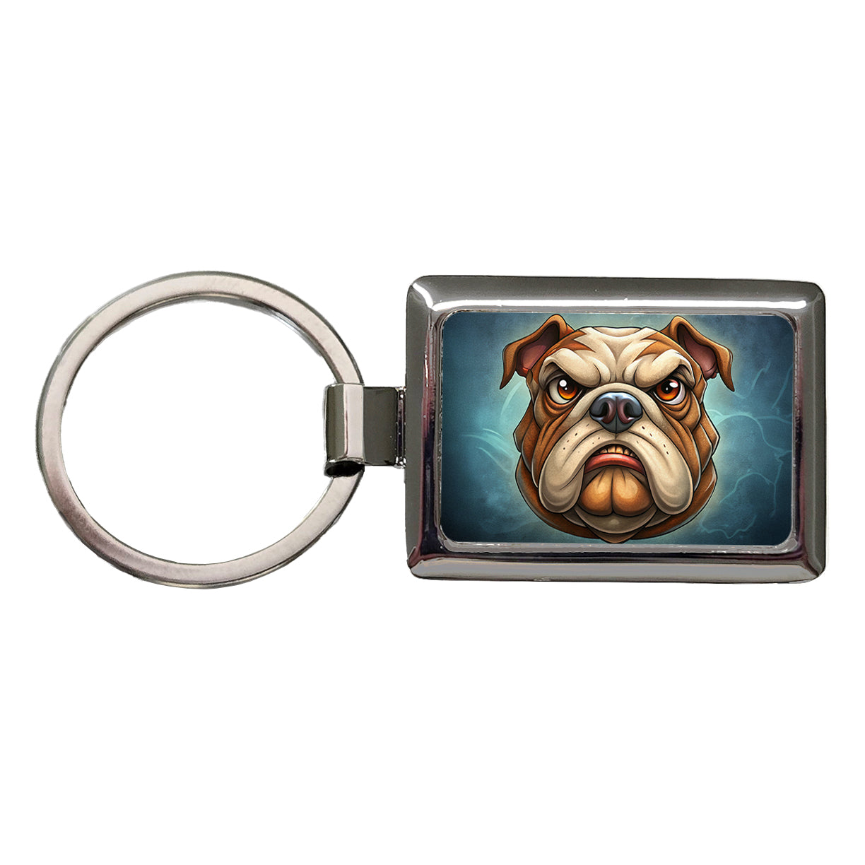 Classic Bulldog Face Cartoon Rectangle Metal Keychain