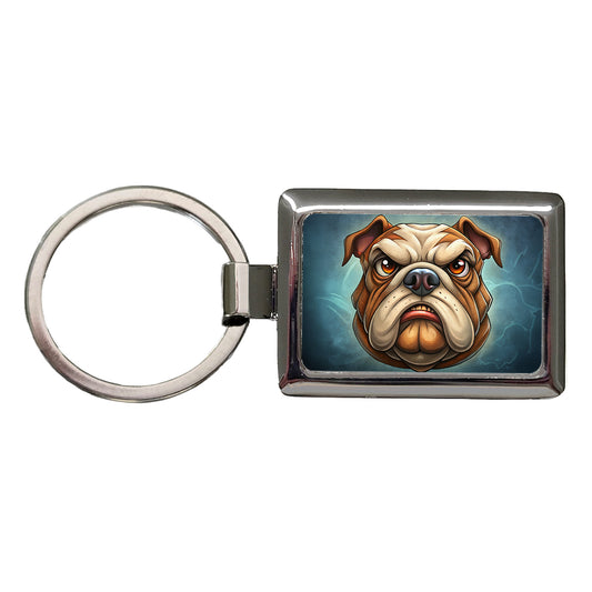 Classic Bulldog Face Cartoon Rectangle Metal Keychain
