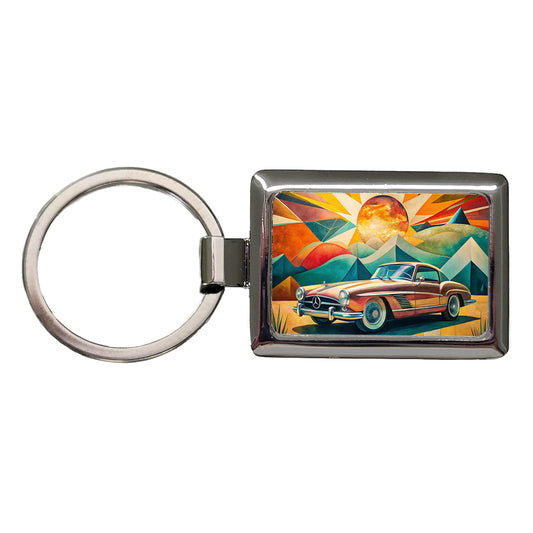 Classic Retro German Car Art Rectangle Metal Keychain