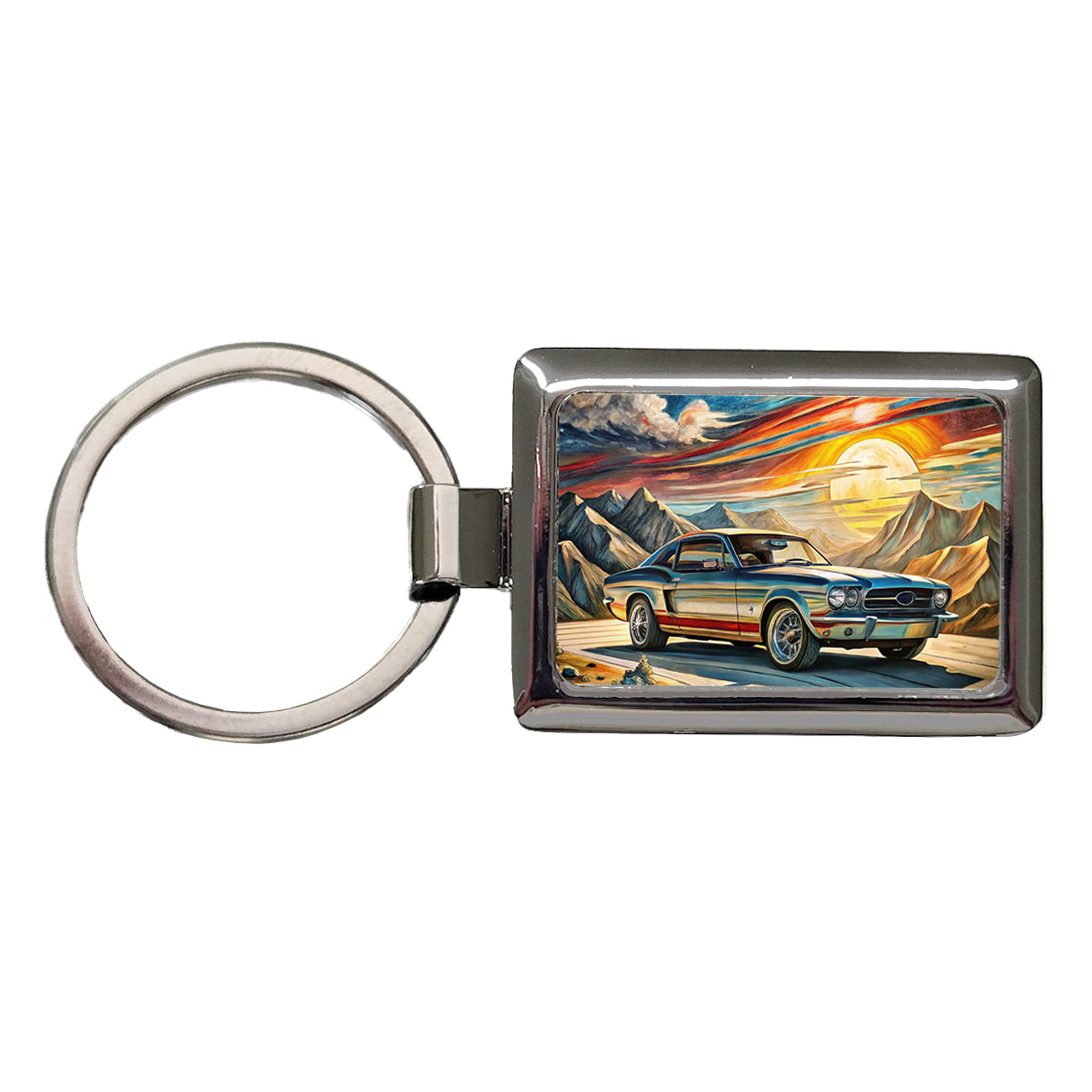 Classic Retro Muscle Car Art Rectangle Metal Keychain