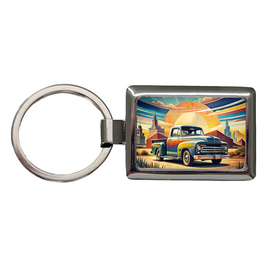 Classic Retro Truck Art Rectangle Metal Keychain
