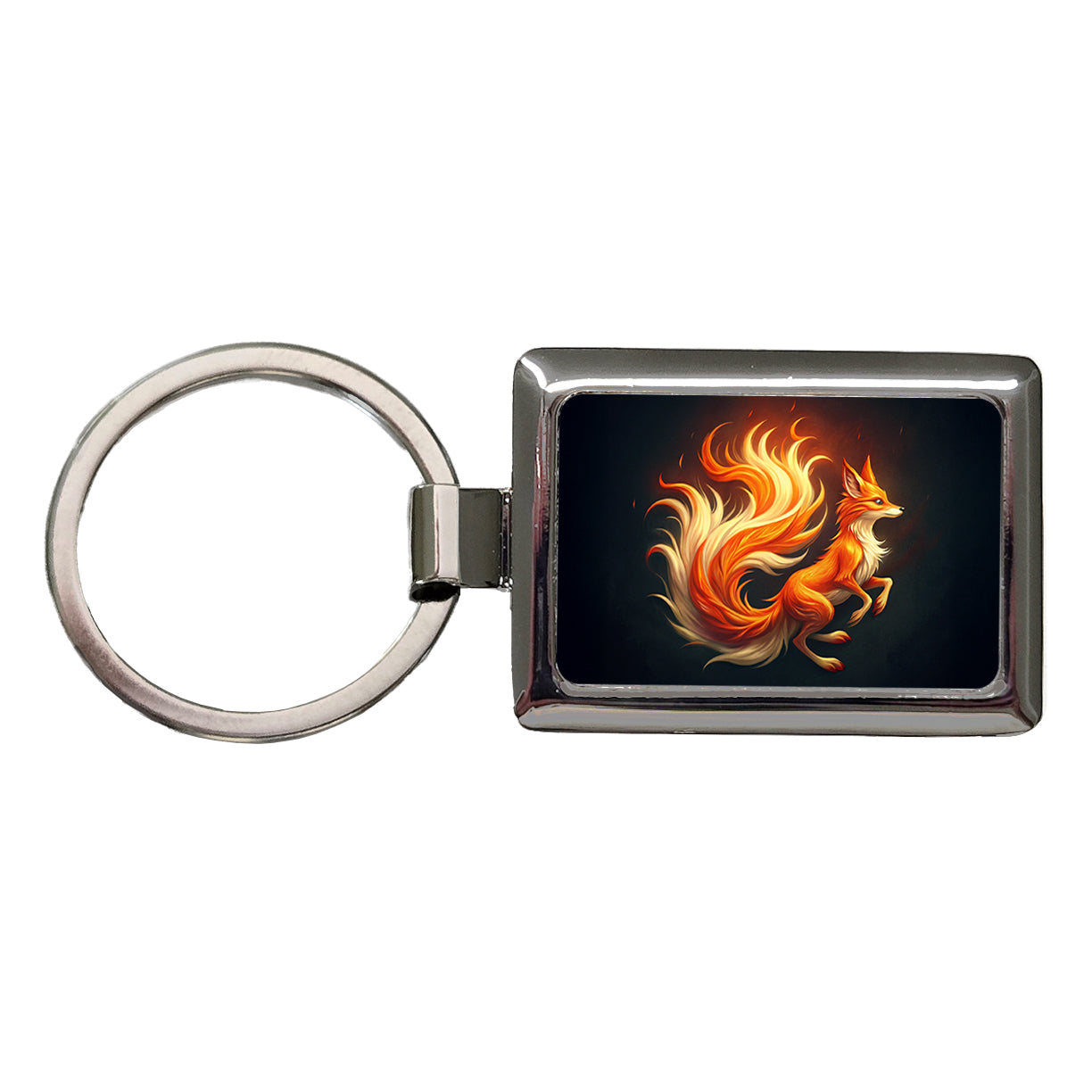 Flaming Fox Fire Kitsune Rectangle Metal Keychain