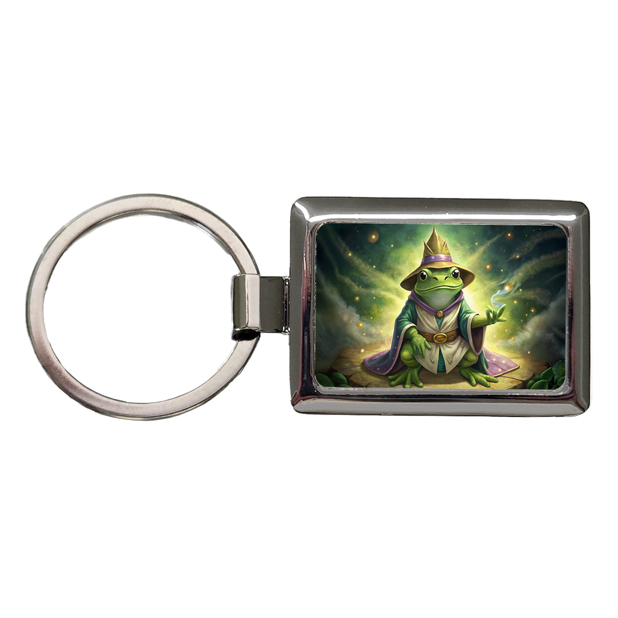 Frog Wizard Rectangle Metal Keychain