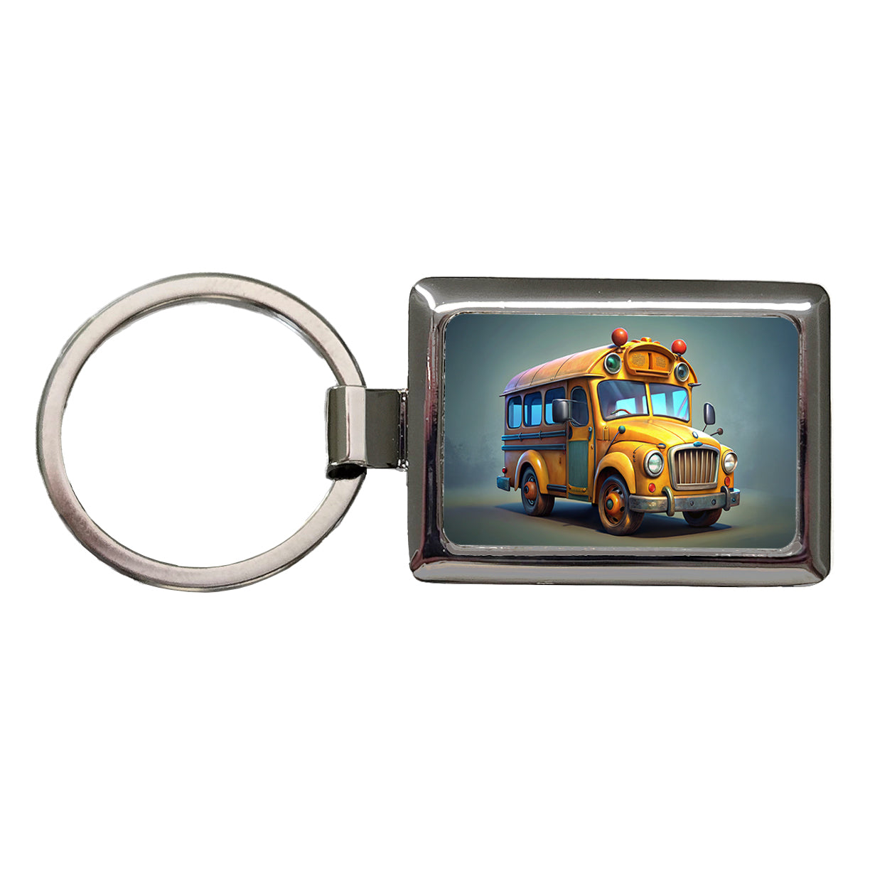 Funny School Short Bus Rectangle Metal Keychain
