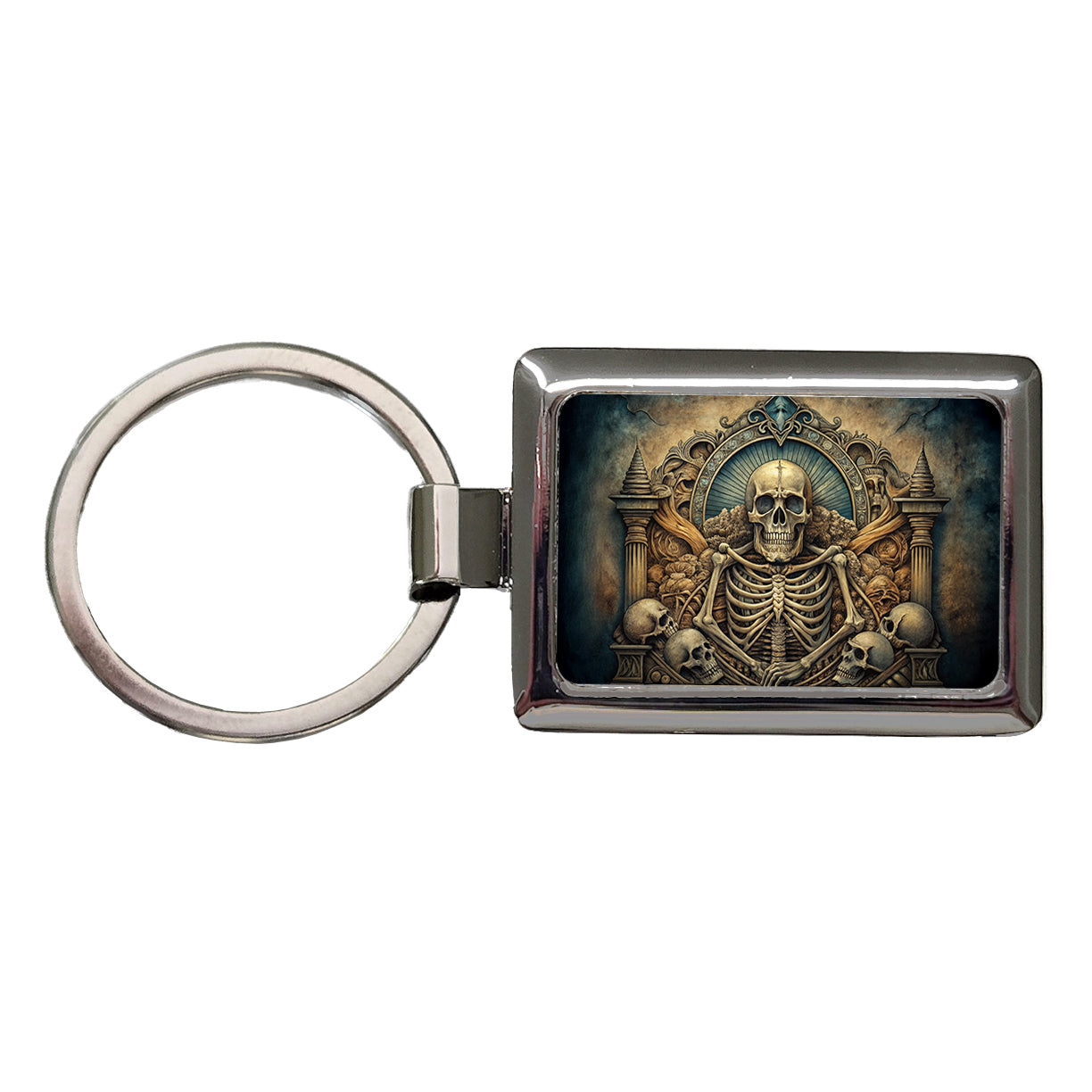 Gothic Ancient Skull Skeleton Bones Illustration Rectangle Metal Keychain