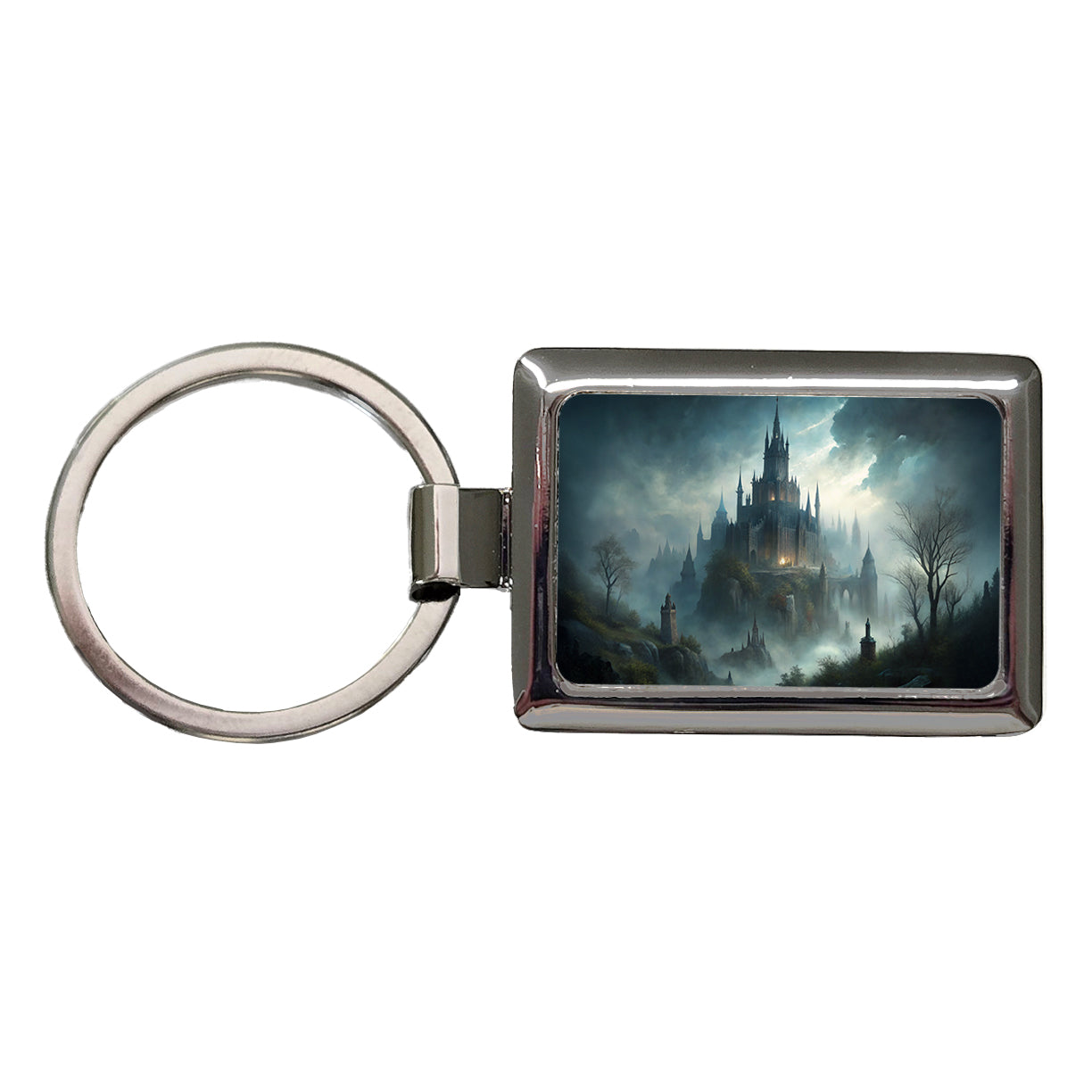 Gothic Horror Castle Rectangle Metal Keychain