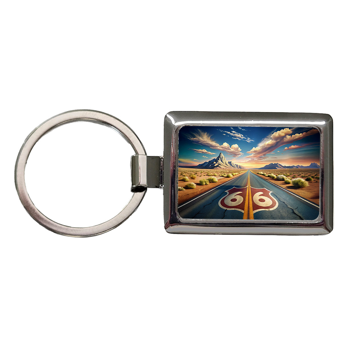 Highway Route 66 Southwest Art Rectangle Metal Keychain
